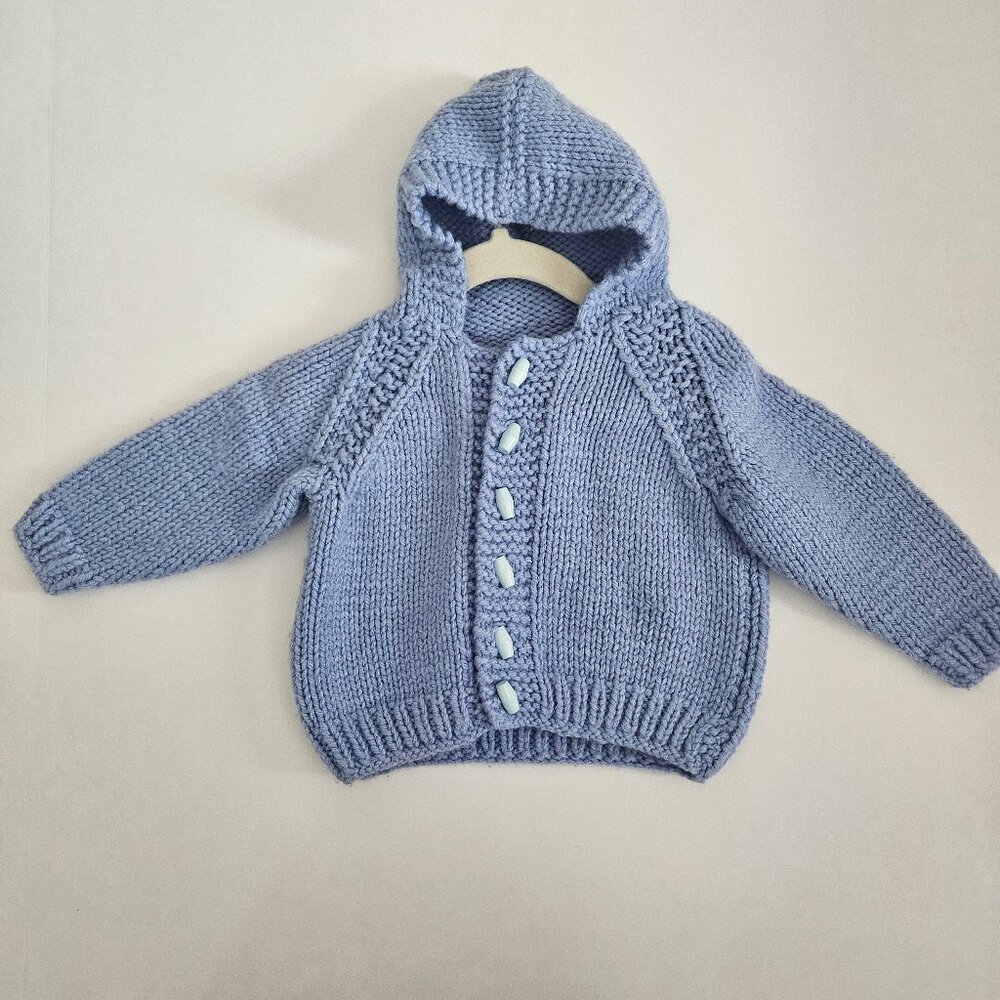Handmade Knit Baby Hooded Sweater Cardigan Blue